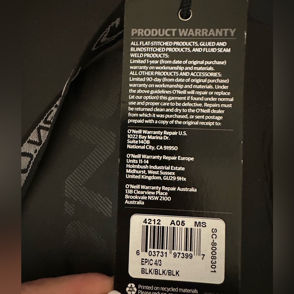 O’Neill Epic 4/3mm Wetsuit - Medium/Short